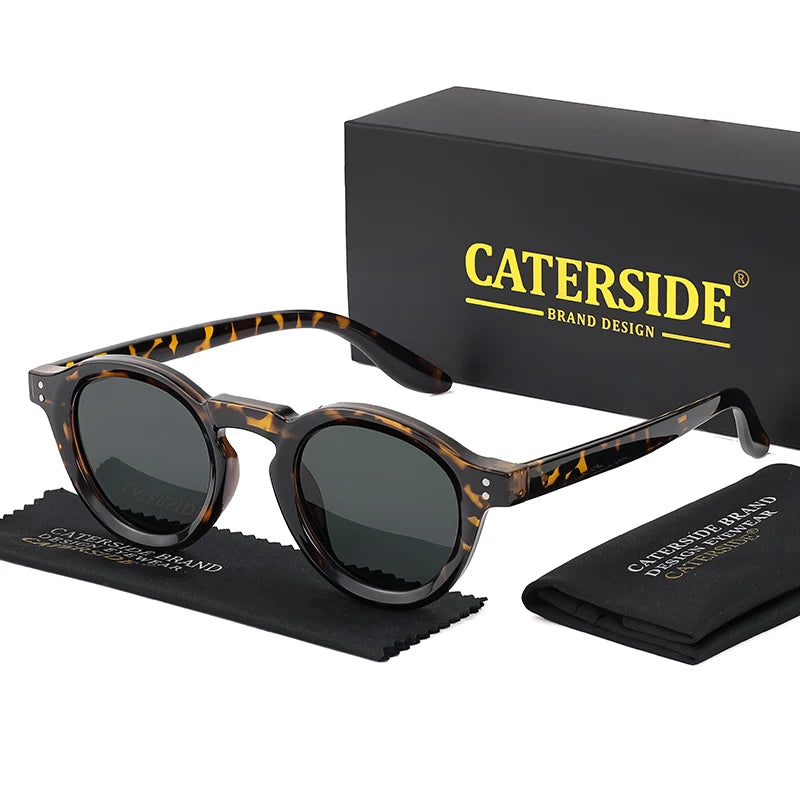 CATERSIDE Round Polarized Sunglasses Men Retro TR90 High-Quality TAC Lenses Sun Glasses Women Driving Fishing Eyewear Travel