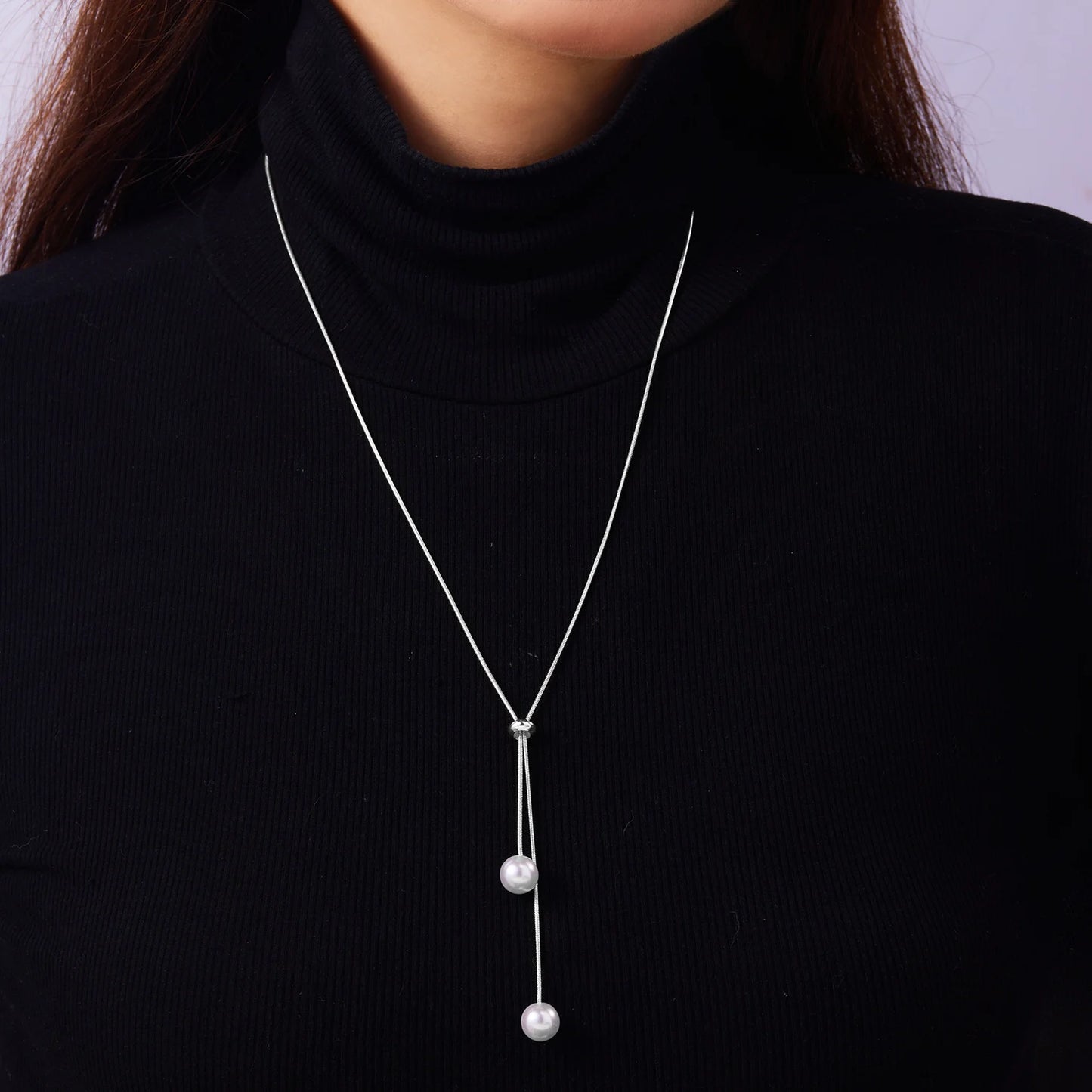 Simple Adjustable Y-Shaped Tassel Chain Necklace Imitation Pearl Pendant Women Long Sweater Chain Fashion Jewelry Gift Ornaments