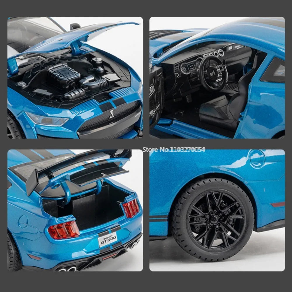 Large Size 1/18 Mustang Shelby GT500 Alloy Diecasts Sports Car Models 4 Doors Can Be Opened Metal Vehicles for Kids Toys Gifts