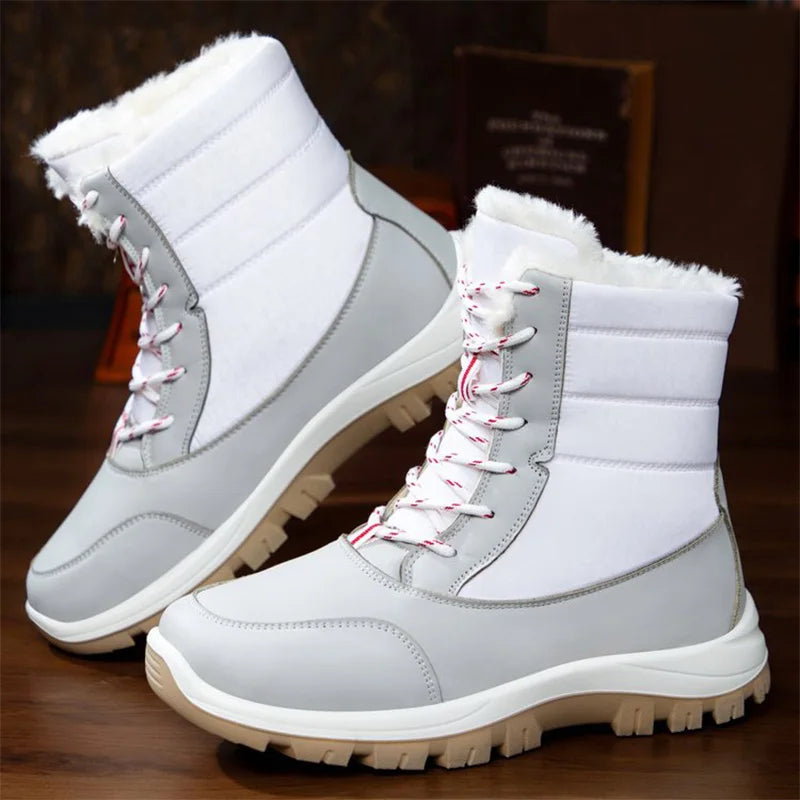 Patchwork Platform Snow Boots for Women Fashion Lace Up Plush Ankle Booties Woman Comfortable Keep Warm Snow Boots Mujer