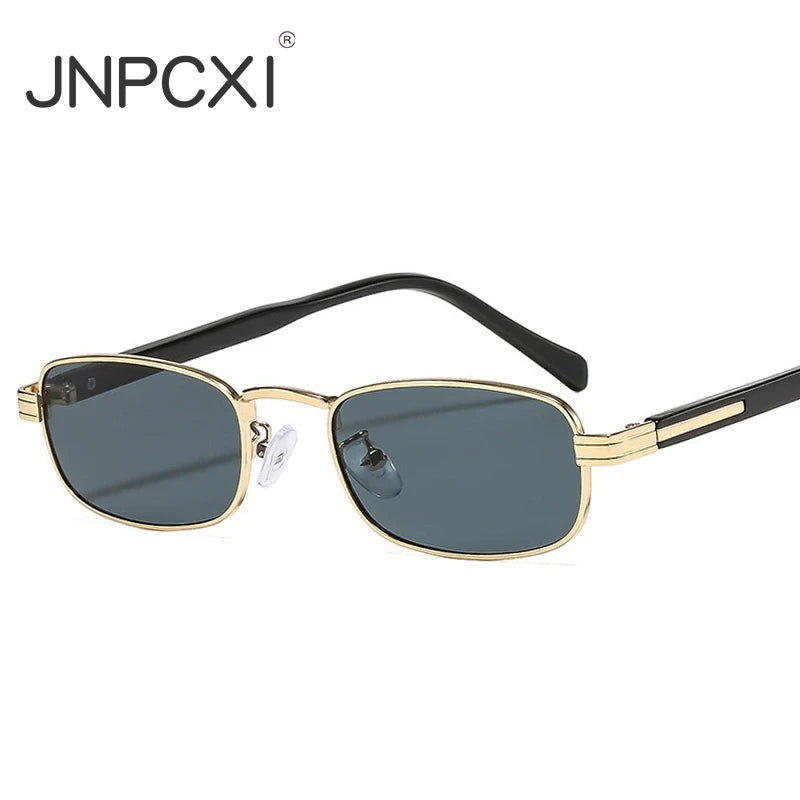 JNPCXI New Metal Rectangle Women Sunglasses Fashion Gradient Black Tea Shades UV400 Men Punk Sun Glasses