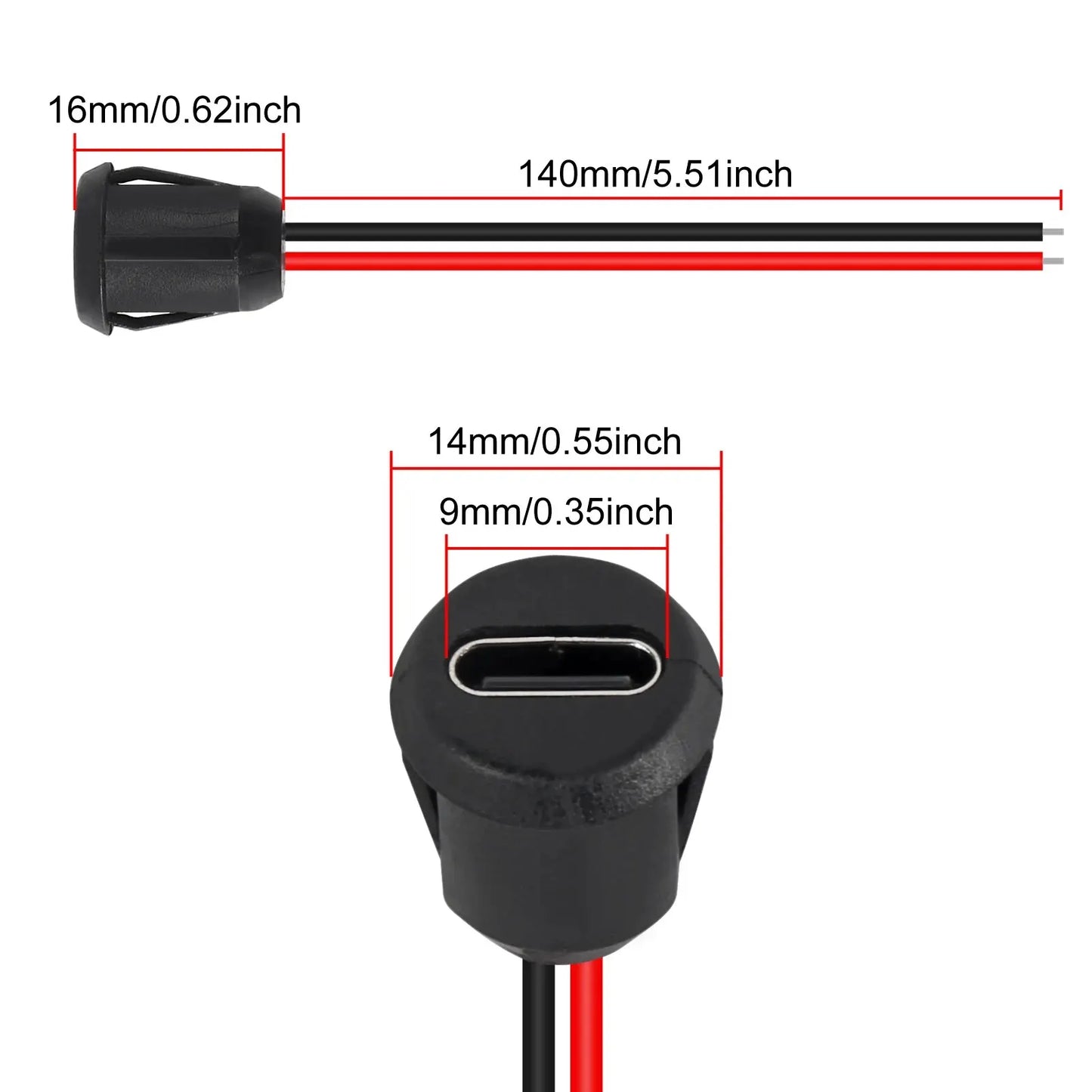 5pcs Type-C Female 2Pin USB Connector Type-C Waterproof with Female Socket Fast Charging Jack Charging Port USB-C Charger Plug