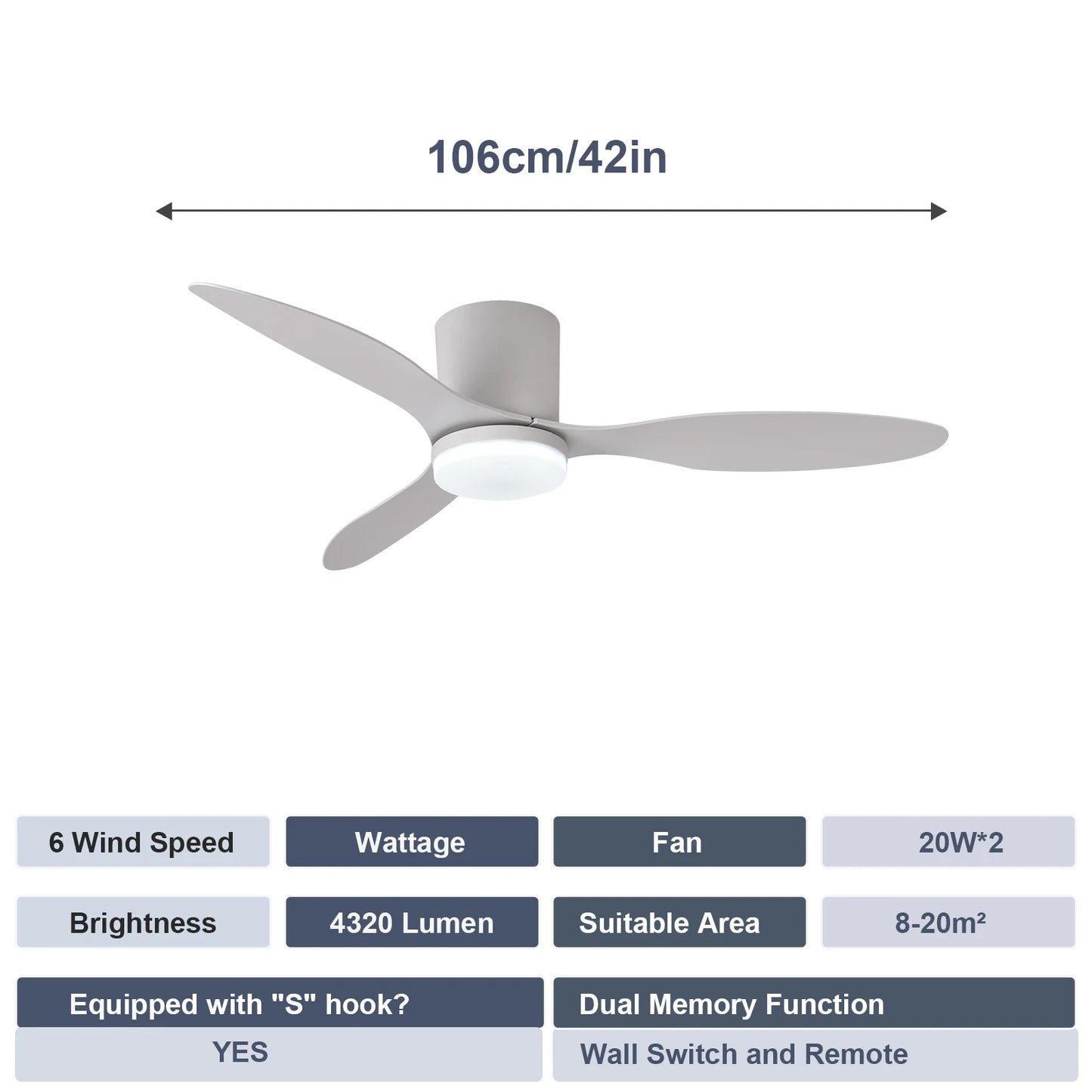Modern Black White Low Floor DC Motor Ceiling Fans, Remote Control Simple Fans