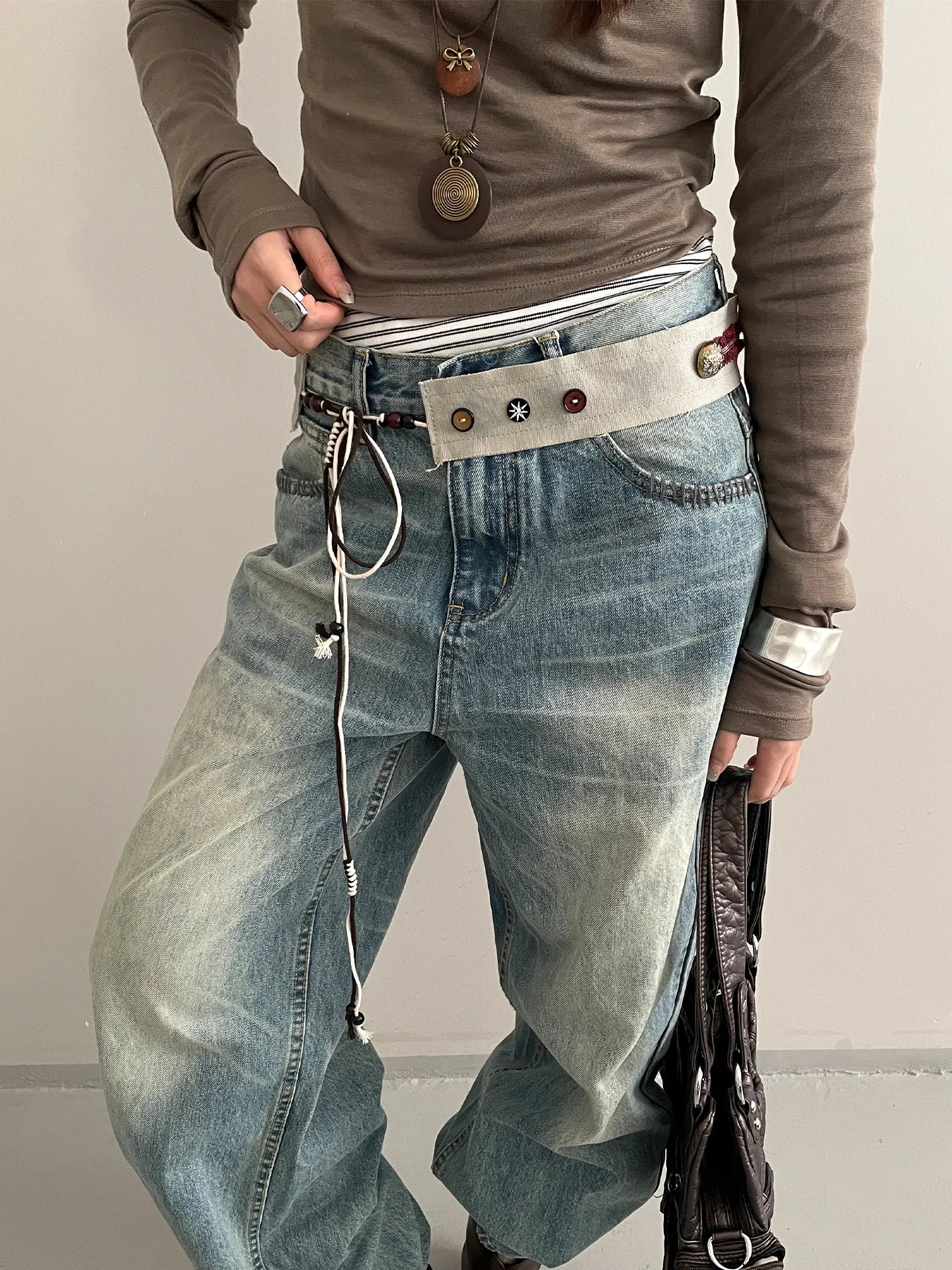 New Niche Star Button Color Splicing Waistband Belt With A Bow Tie Belt Unique Fashion