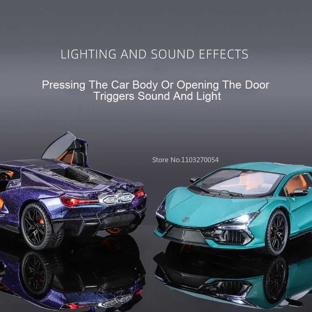 Scale 1/24 Aventador Alloy Diecast Toy Car Model 4 Door Can Opened Rubber Tire Sound Light Full Back vehicle Boy Gift Decoration