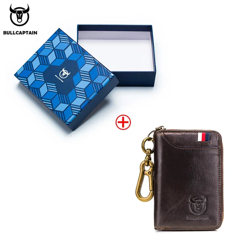 BULLCAPTAIN Genuine Leather Men's Key Card Holder High Quality Multifunctional Car Key Chain Wallet Mini Card Holder Key Holder