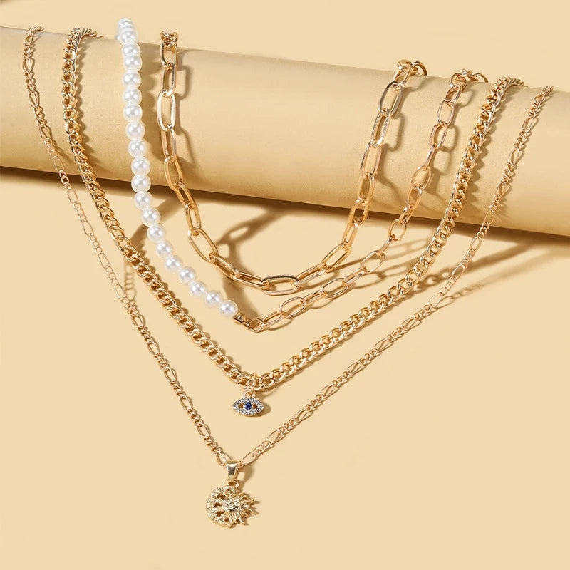 Fashion Turkish Evil Eyes Multilayer Necklaces For Women Bohemian Vintage Devil Pendant Necklaces Choker Beads Party Jewelry New