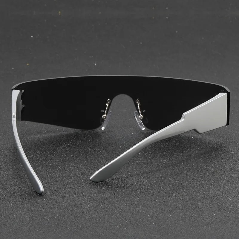 1 pair of women's fashionable flat top glasses - futuristic mirror shield fashion glasses suitable for parties, music festivals