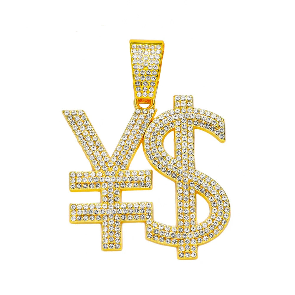 Hip Hop Exaggerated Dollar Sign Pendant,with 13mm Cuban Chain Currency Symbol Pendant Necklace for Men Rapper Charm Jewelry Gift