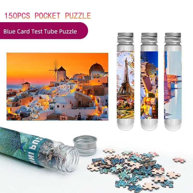 150PCS Mini Test Tube Jigsaw Puzzles Santorini at sunset Decompression Toy Fridget Puzzle Game Family Decoration