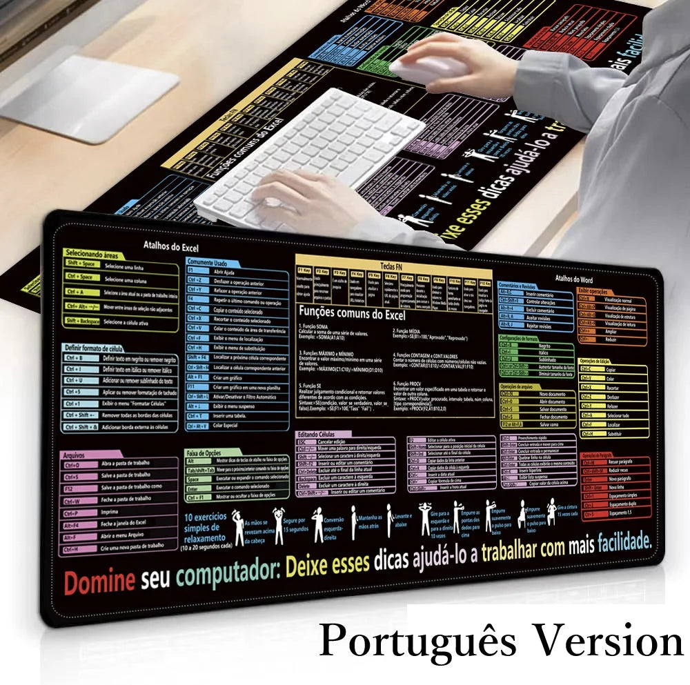 Portuguese Version Excel Shortcuts Keys Mouse Pad Cheat Sheet Keyboard Mouse Mat Keyboard Desk Mat Protector for Office