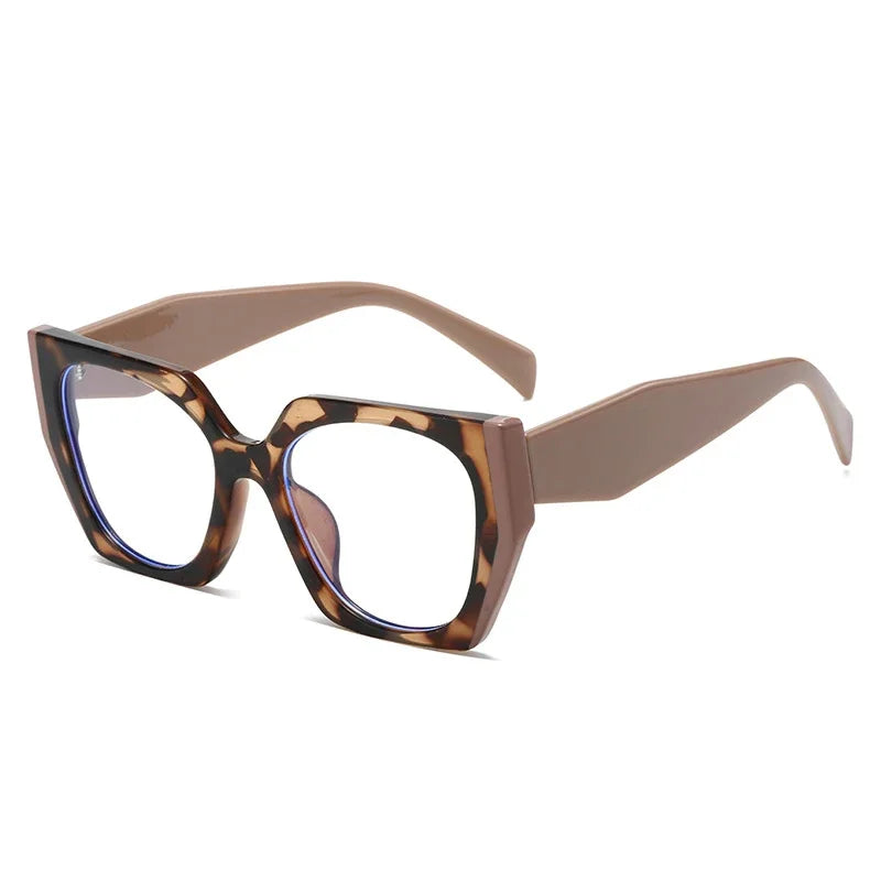 JNPCXI Retro Polygon Cat Eye Green Glasses Frame Women Fashion Double Color Clear Anti-Blue Light Eyewear Men Optical Frame
