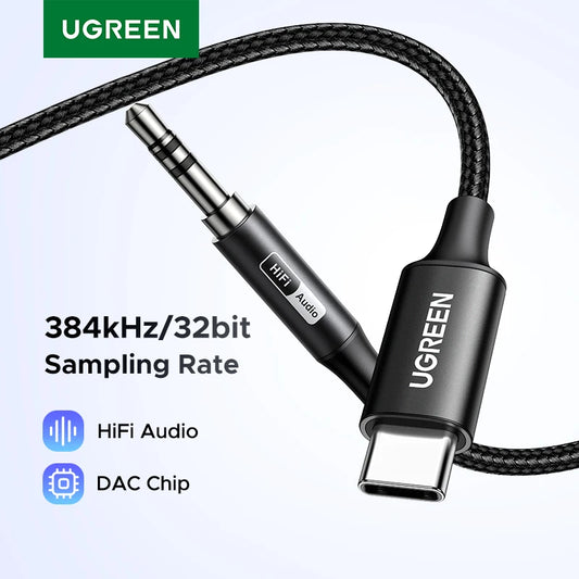 UGREEN DAC USB-C to 3.5mm Adapter Type C 3.5 mm Headphone Male Jack Plug Adapter Car Auxiliary Stereo Cord for iPad Phone