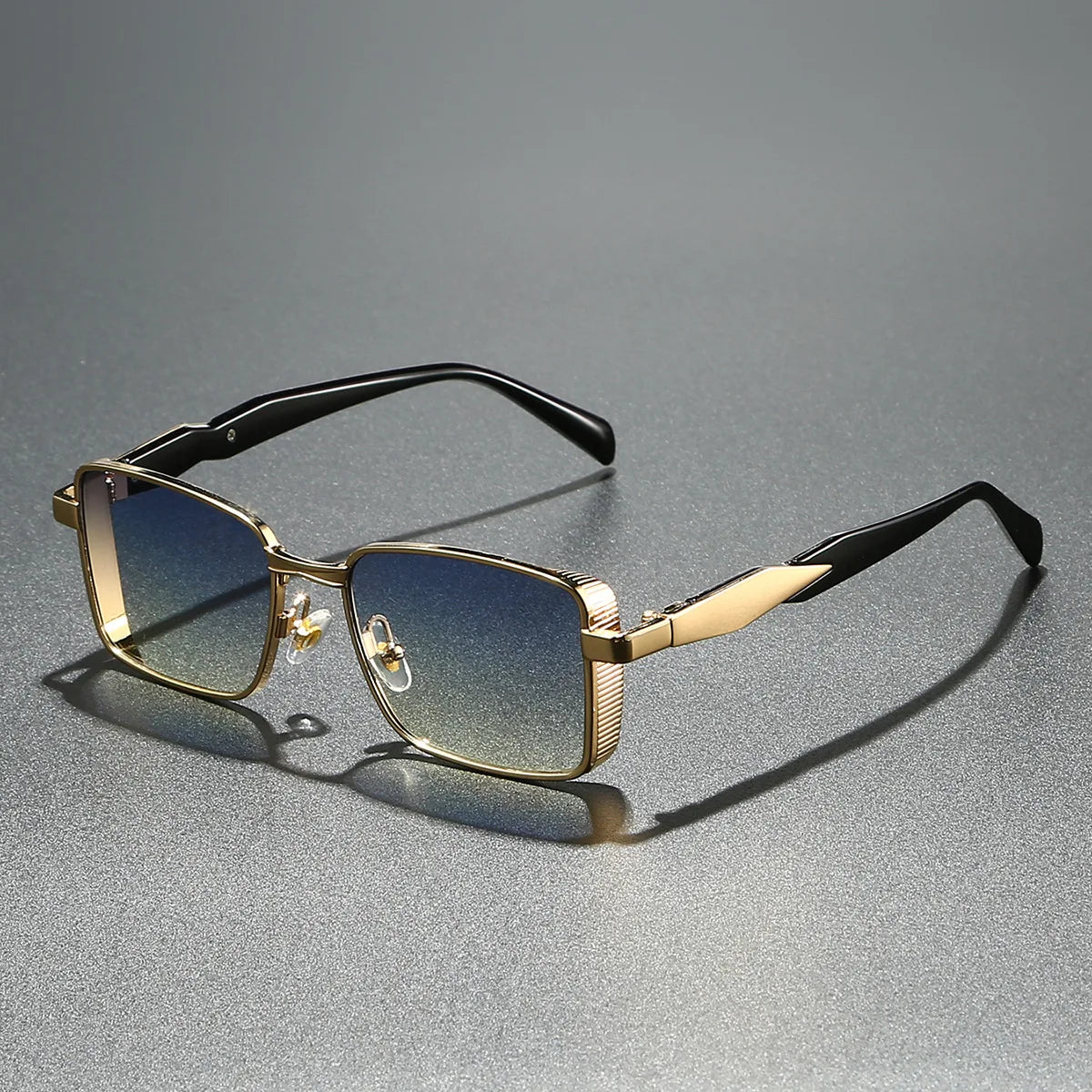 JNPCXI New Retro Square Metal Men Outdoor Sunglasses Fashion Gradient Tea Shades UV400 Women Punk Sun Glasses
