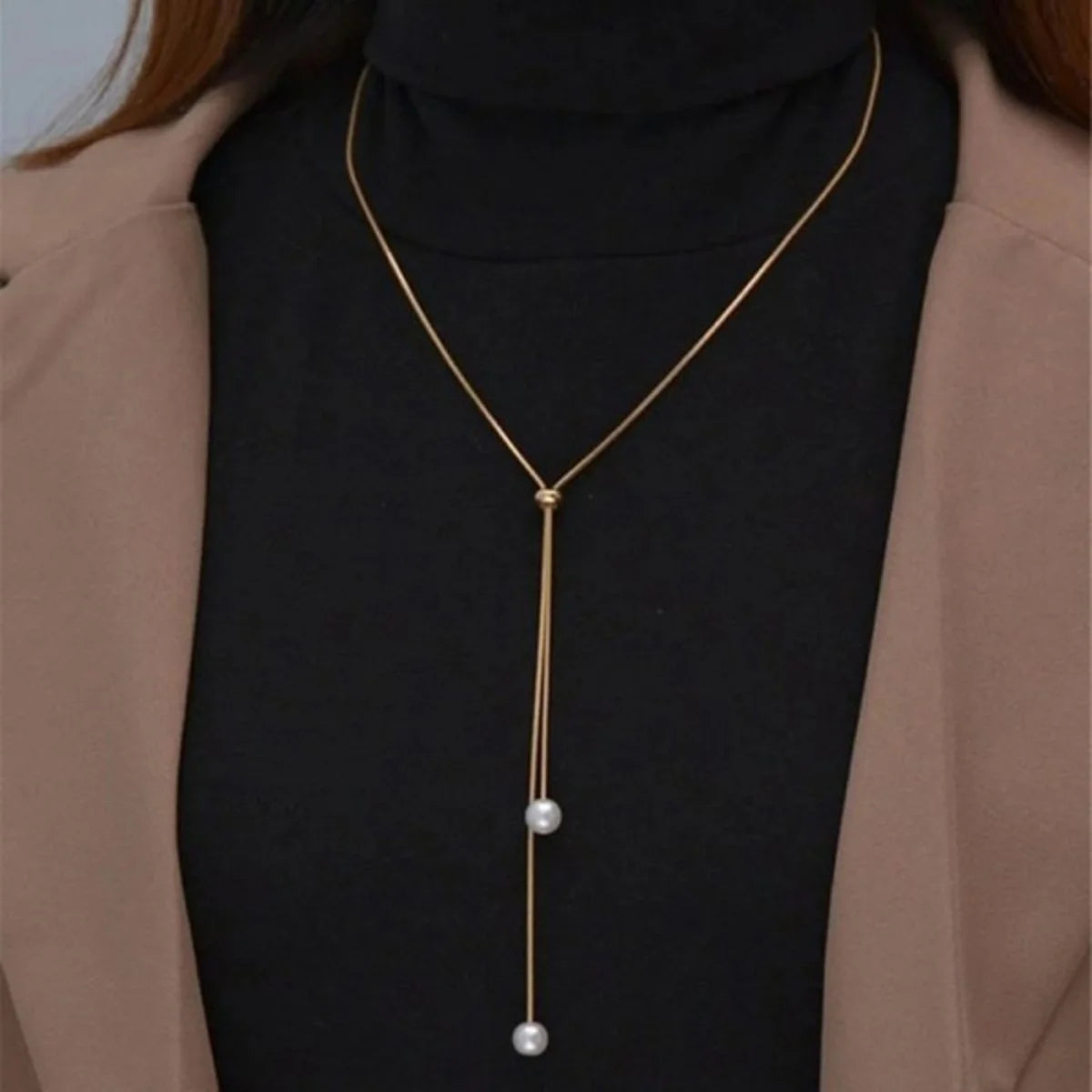 Simple Adjustable Y-Shaped Tassel Chain Necklace Imitation Pearl Pendant Women Long Sweater Chain Fashion Jewelry Gift Ornaments