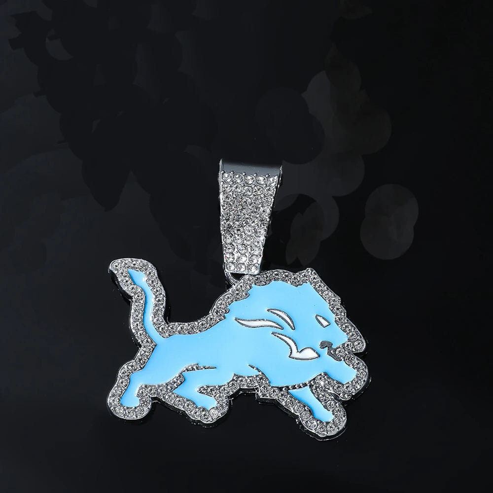 Men Women Hip Hop Blue Wolf Pendant Necklace With 13mm Crystal Cuban Chain HipHop Iced Out Bling Necklaces Fashion Charm Jewelry