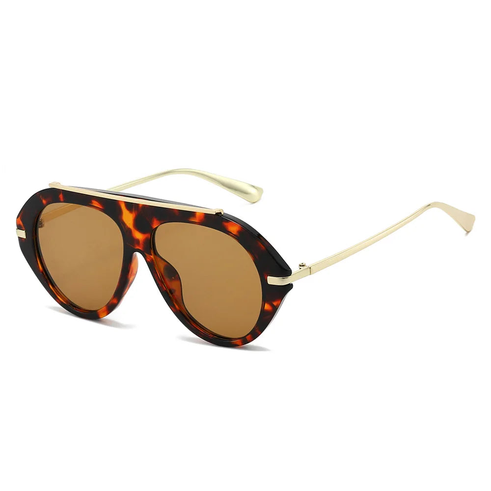 JNPCXI Ins Popular Fashion Oversized Leopard Green Pilot Sunglasses Women Shades UV400 Retro Gradient Men Sun Glasses