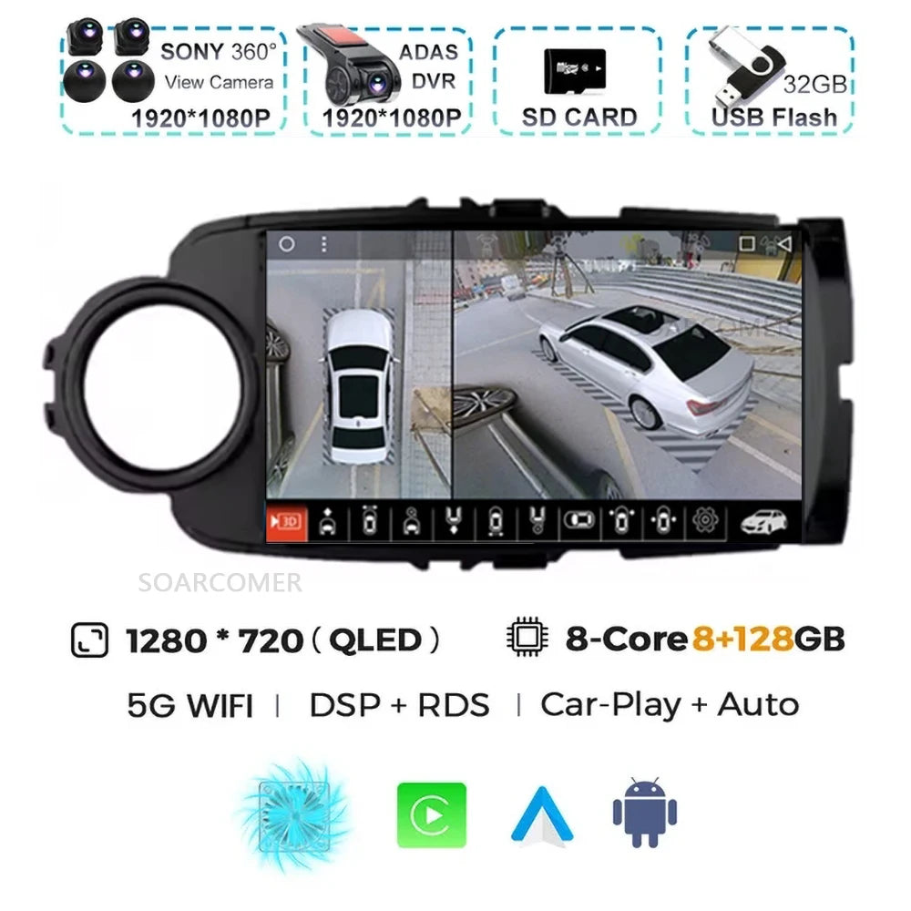 Android 15 For Toyota Yaris 2011 - 2017 Multimedia Player Carplay Auto Car Radio GPS video Qualcomm Snapdragon DSP WiFi+4G DVD