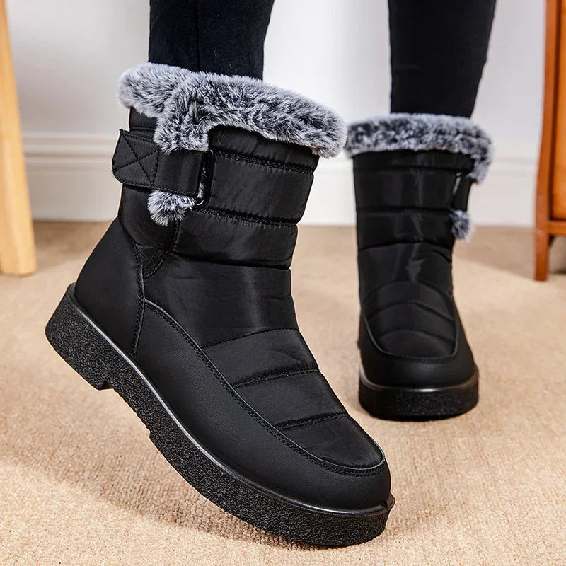 Waterproof Faux Fur Snow Boots for Women Winter Fleece Lining Warm Ankle Boots Woman Soft Sole Non Slip Short Booties Female 44