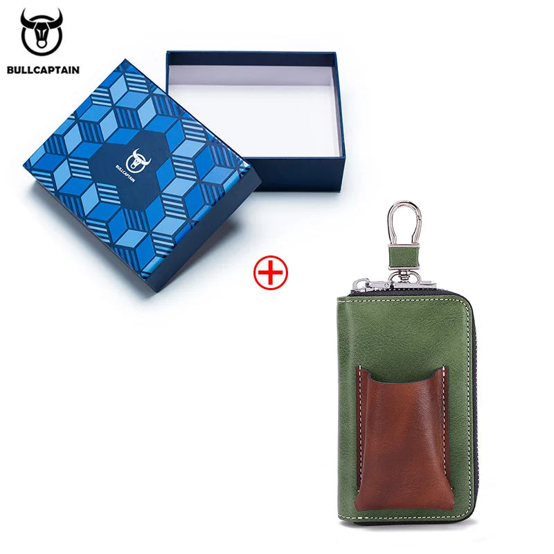 BULLCAPTAIN Men's Genuine Leather Key Case New Home Car Key Clip Men's Leather Key Case Mini Practical Key Chain Zipper Key Case
