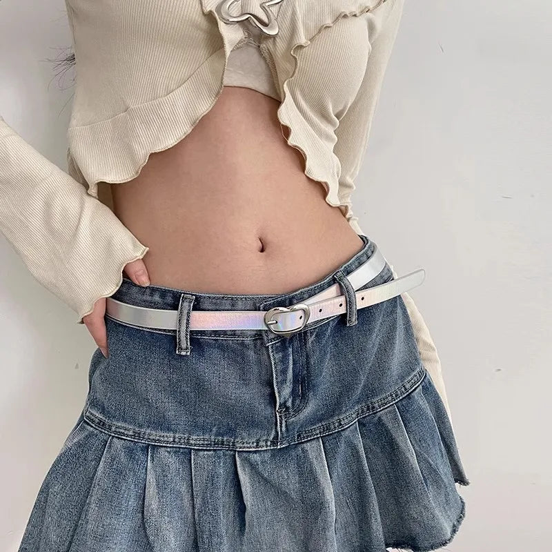 Y2k Thin Waist Belt With Pink Heart Decoration Millennium Sexy Girl Style Subculture Belt For Women 2025 New Korean Version