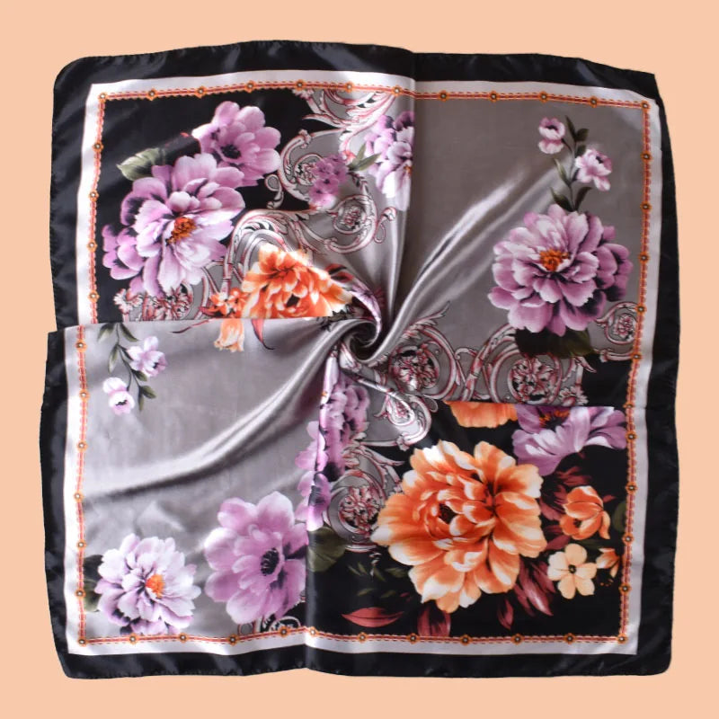 1PC Floral Print Satin Square Scarf Women's Hair Accessory Spring New Style Versatile Belt Bag Decoration Silk Headscarf