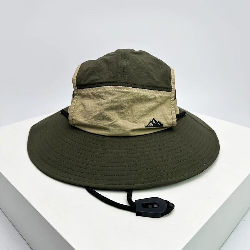 New Unisex Quick Drying Retro Bucket Hats Color Block Sunshade Outdoor Breathable Drawstring Casual Alpine Cap Versatile Fashion