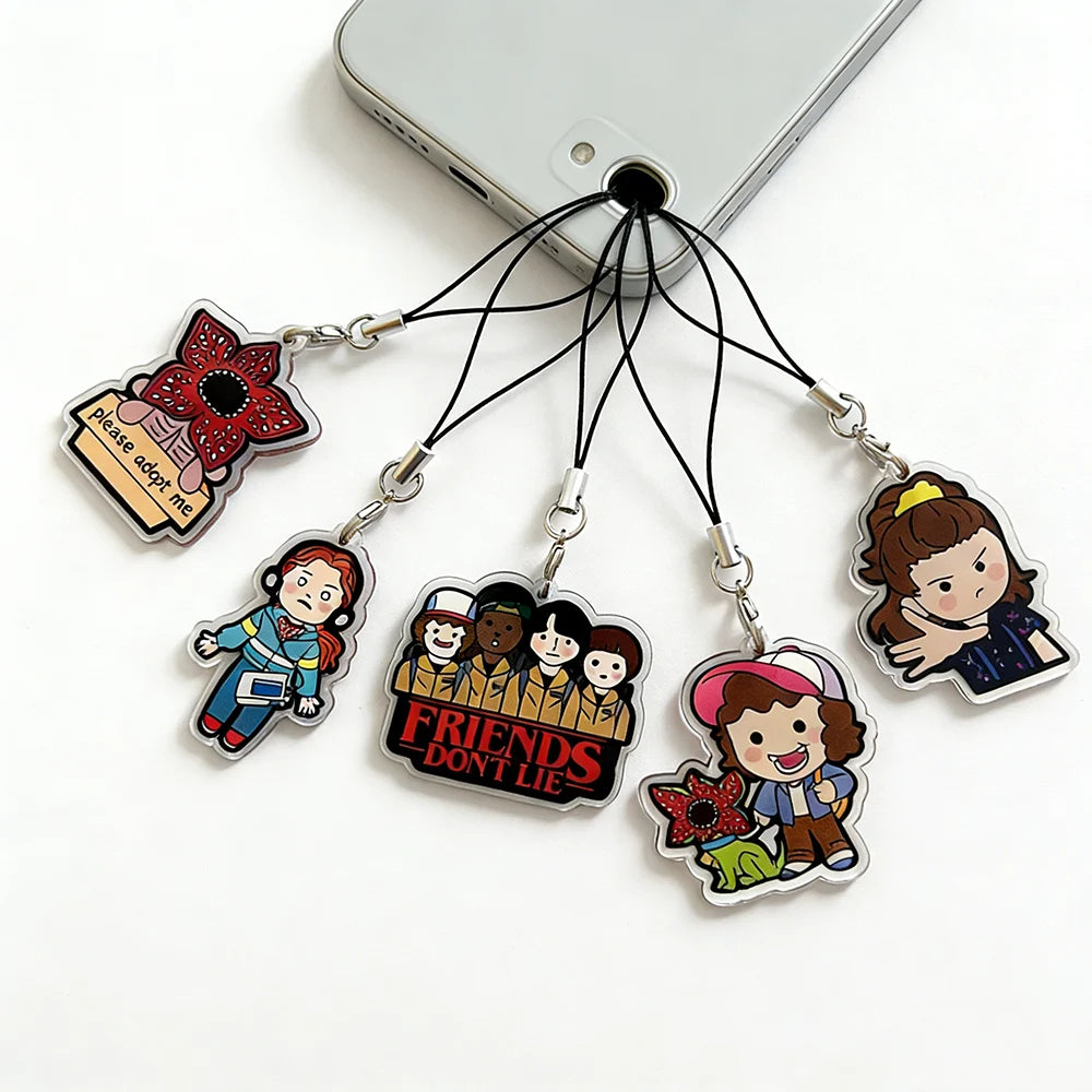 5pcs Cartoon Demogorgon Acrylic Phone Chains Cute Unisex Cellphone Pendant Charms Anti-Loss Keychains Lanyard Jewelry for Fans