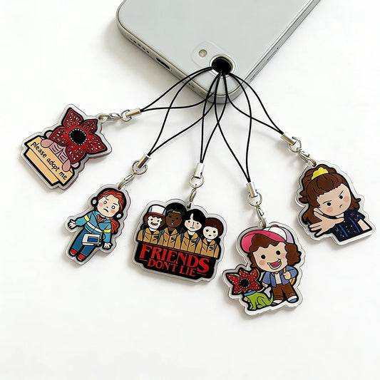 5pcs Cartoon Demogorgon Acrylic Phone Chains Cute Unisex Cellphone Pendant Charms Anti-Loss Keychains Lanyard Jewelry for Fans