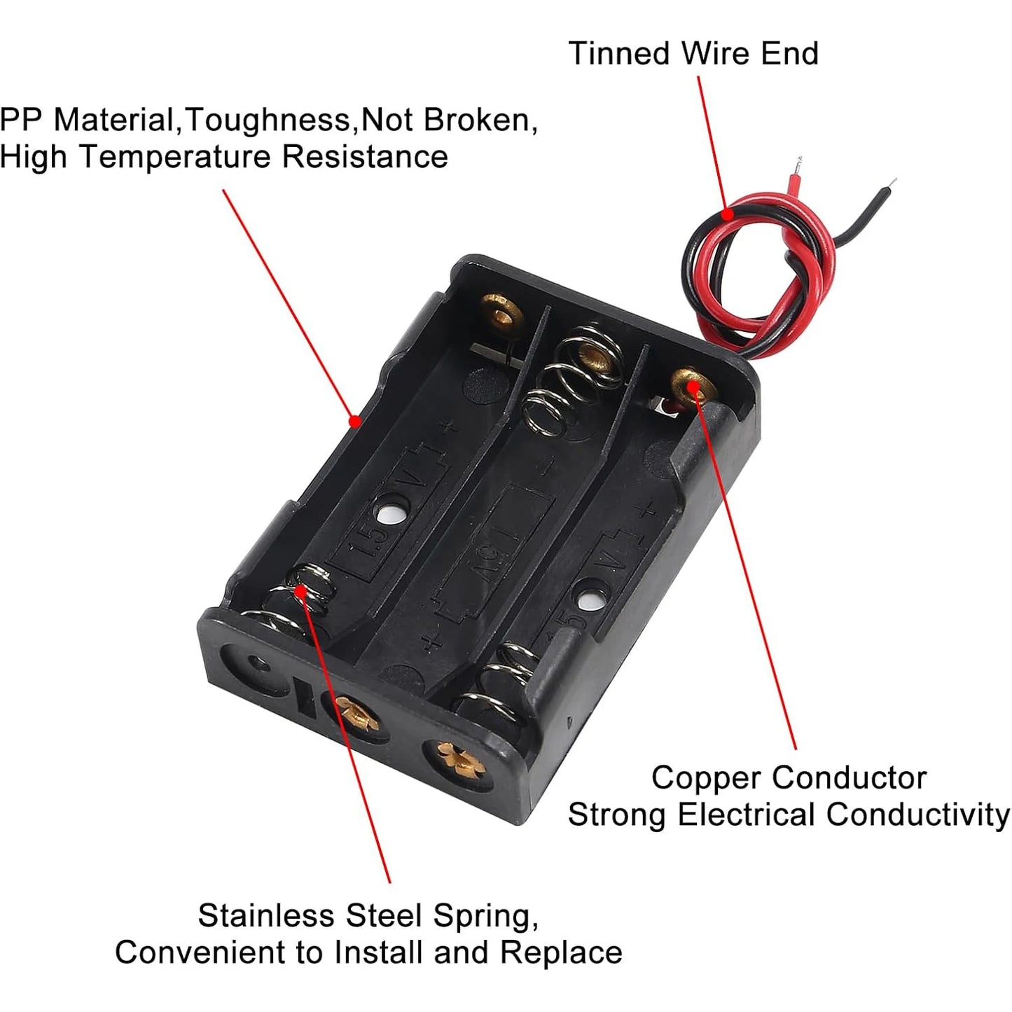 10pcs AAA Battery Holder 3X 1.5V AAA Battery Power Case Plastic Box with Wire Applicable for Electronic Toy Home Appliance Remot