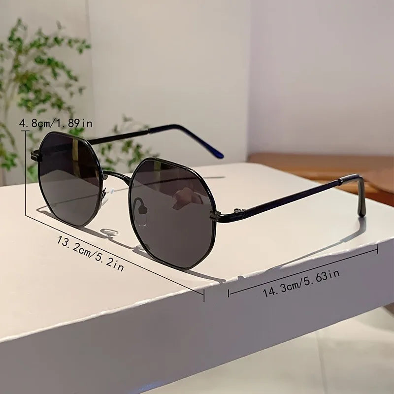 Unisex Retro Octagonal Metal Polygon Square Sunglasses