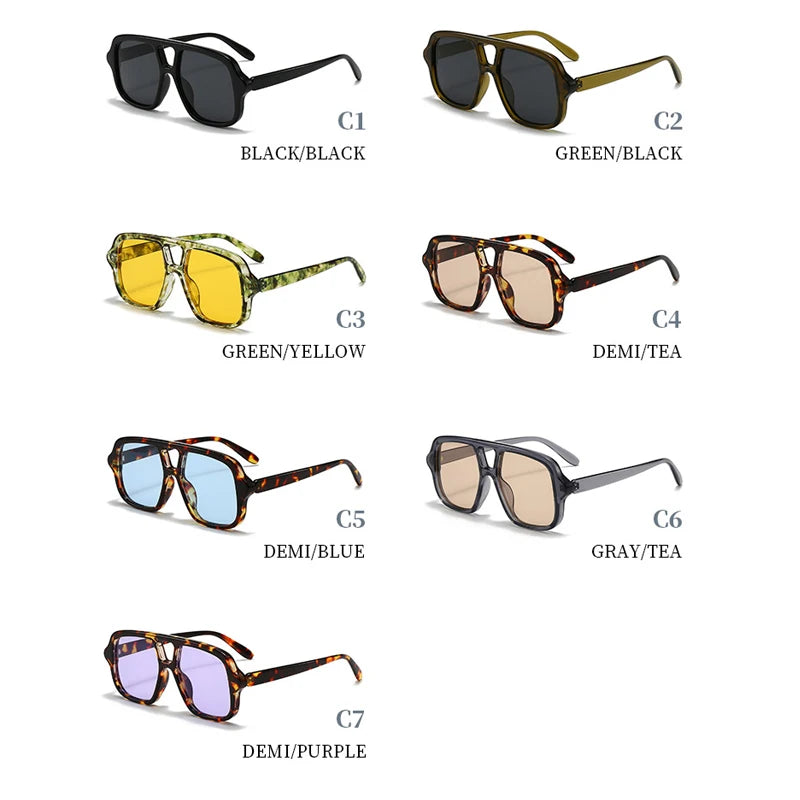 JNPCXI New Ins Popular Fashion Double Bridges Square Men Sunglasses Vintage Punk Yellow Shades UV400 Men Trending Sun Glasses