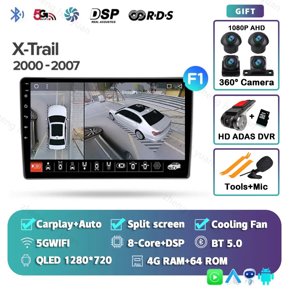 Android 15 For Nissan X-Trail X Trail X - Trail 1 T30 2000 - 2007 2K QLED CarPlay Auto Car Radio Multimedia Video Player GPS