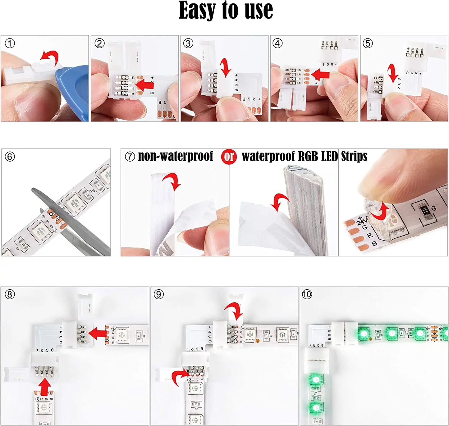 L Shape 4-Pin LED Connectors 10mm Wide Right Angle Corner Connectors Solderless Adapter Connector Terminal for 3528/5050 SMD RGB