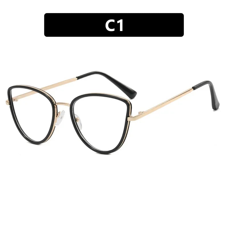 JNPCXI Retro Anti Blue Light Cat Eye Glasses For Women Fashion Female Metal Frame Clear Lens Trending Reading Eyeglasses