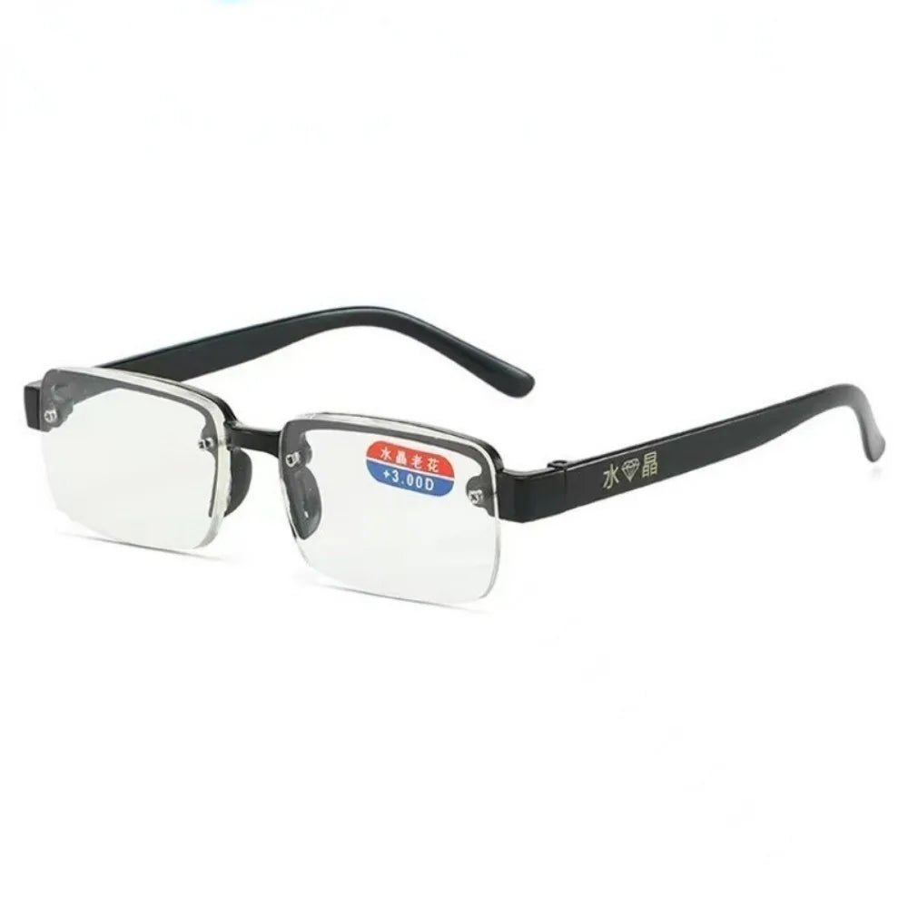 +100 To +400 Half-Rim Reading Glasses Men and Women Crystal Glass Lens Presbyopia Glasses with Grade