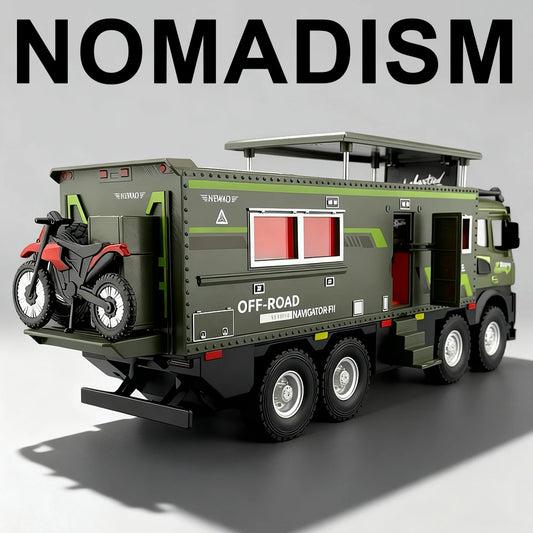 1:18 NOMADISM Alloy Diecast Travel RV Model Toys Car Doors Opened with Sound Light Wheel Sliding Vehices Boy Collecting Hobbies