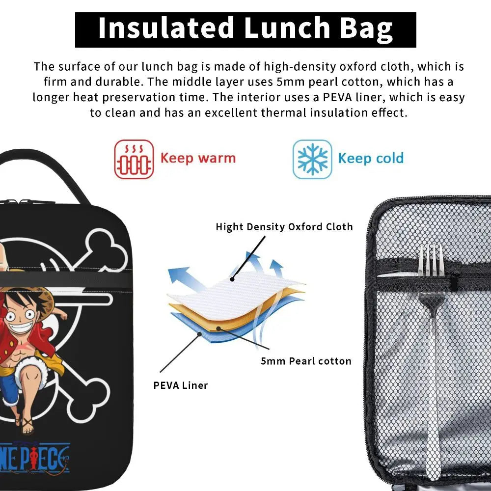 One Piece Monkey D Luffy Anime Insulated Lunch Thermal Bag Work School Bag M18