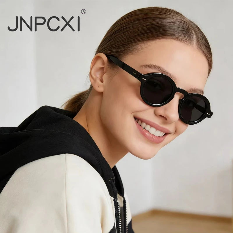 JNPCXI Retro Round Women Polarized Sunglasses Fashion Rivets Decoration Men Punk Shades UV400 Leopard Sun Glasses