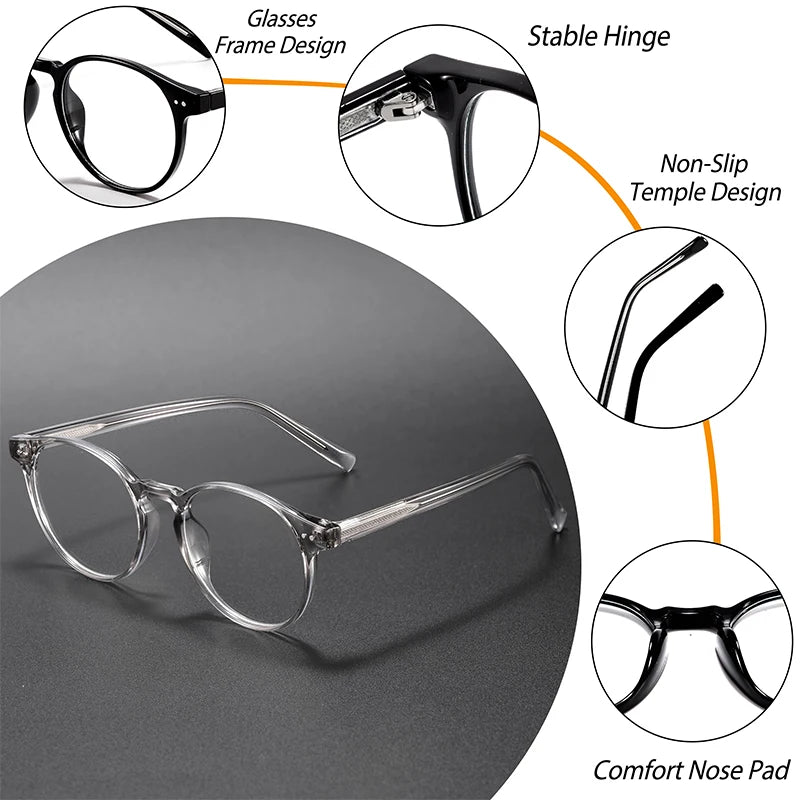 CATERSIDE Vintage Round Men Glasses Frame High-Quality Brand Design Anti Blue Light Reading Glasses Women Optical Frame