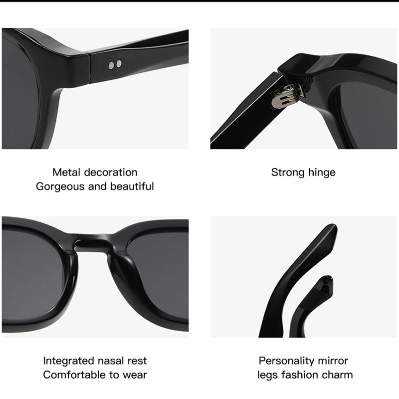 JNPCXI Retro Rivets Polarized Men Round Sunglasses Fashion Black Blue Trending Shades UV400 Women Clear Frame
