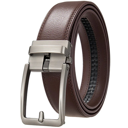 Brown Classic Genuine Leather Men's Belt Luxury Auto Buckle Fashion Waist Strap