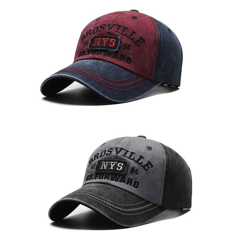 Four Seasons Town Men's Baseball Cap Casual Wash Embroidered Cap, Curved Sun Hat