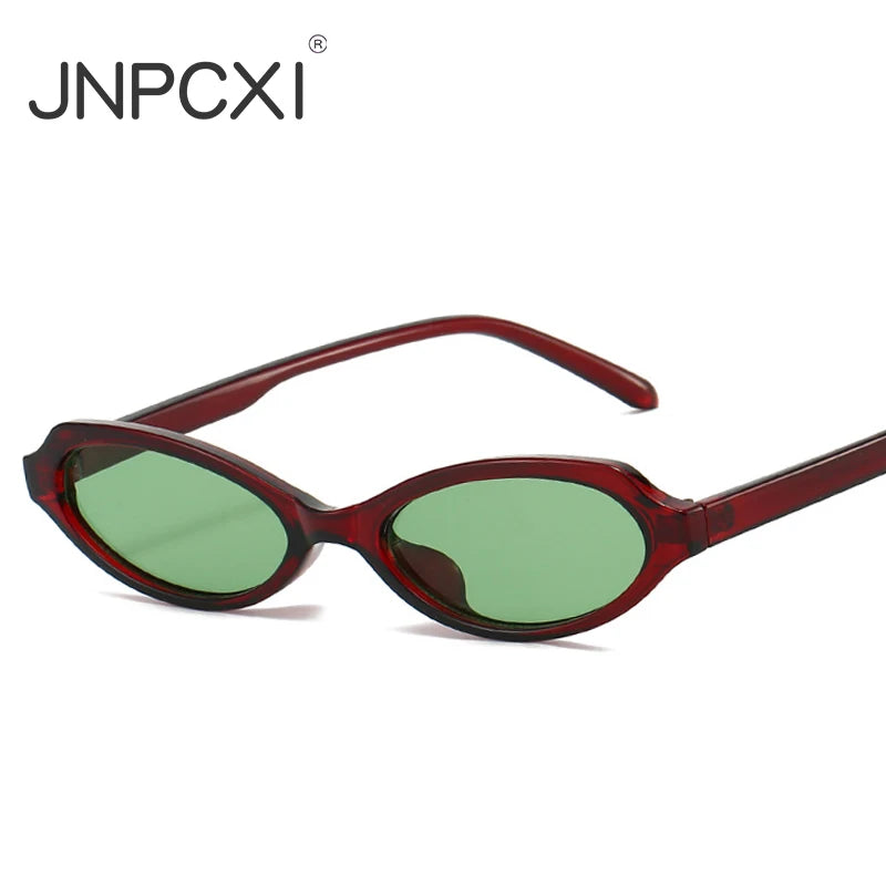 JNPCXI New Small Cat Eye Men Sunglasses Shades UV400 Fashion Green Leopard Oval Lens Women Punk Sun Glasses