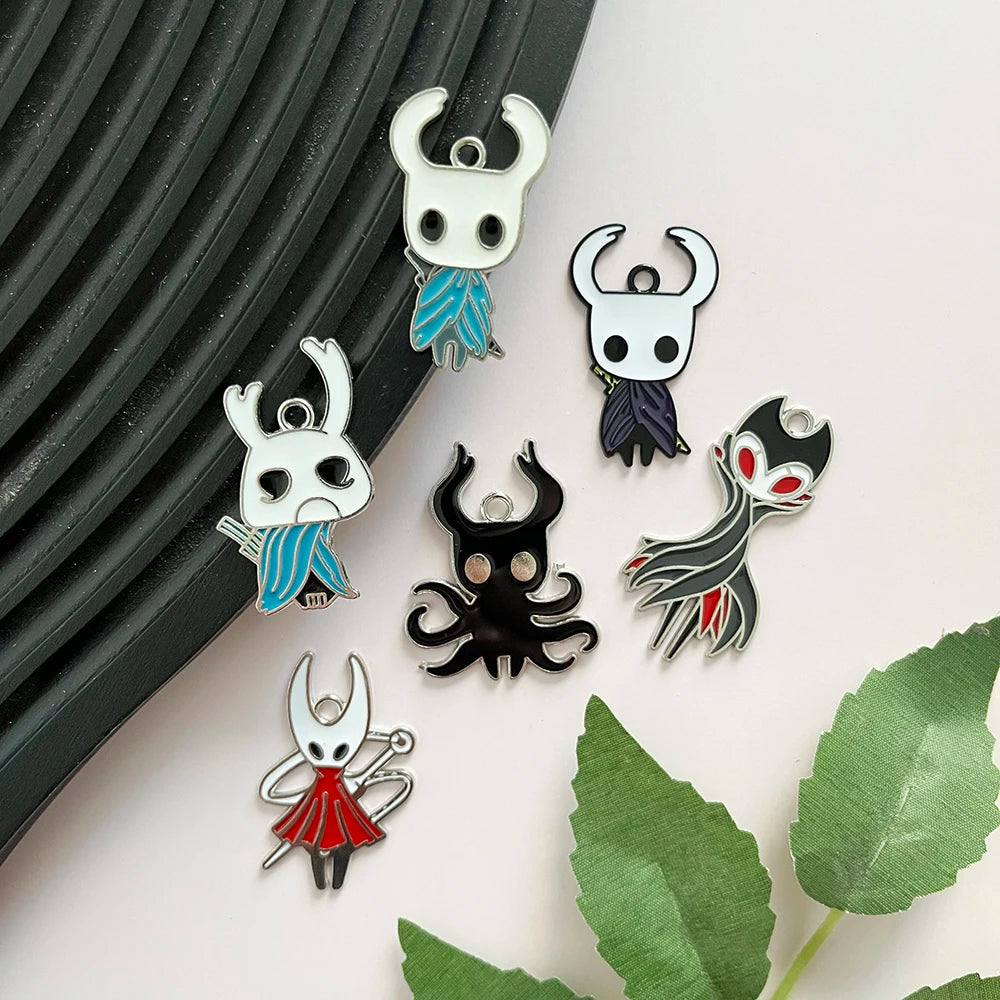 6pcs/lot Hollow Knight Enamel Charms, Cartoon Anime Alloy Pendants for Jewelry Making, DIY Craft Charms for Bracelet Necklace