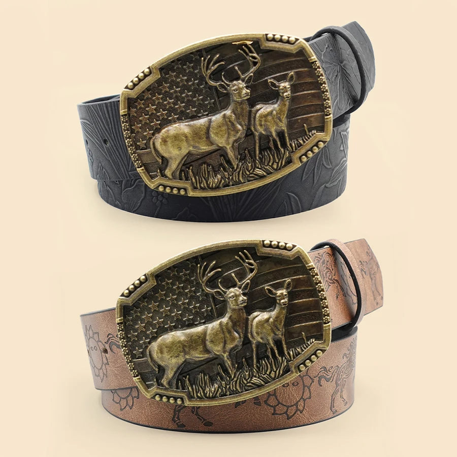 Western Cowboy Street Style Belt - Animal Motif Carved Vintage Print for Daily Wear, Commute & Casual Outfits