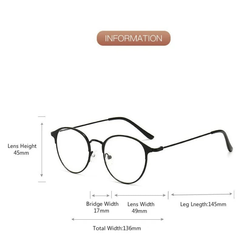 Korean Anti Radiation Eyeglasses Round Metal Frame Eyeglasses for Women Men Anti-Blue Light Glasses