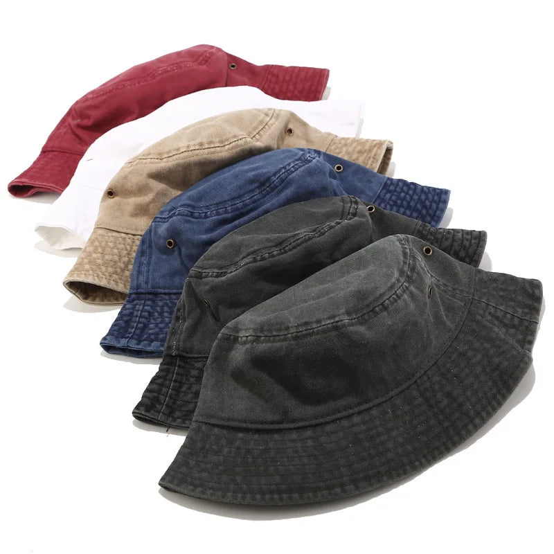 Fisherman Hat Vintage Denim Bucket Hats Outdoor Unisex Washed Cotton Panama Hats