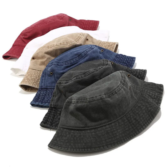 Fisherman Hat Vintage Denim Bucket Hats Outdoor Unisex Washed Cotton Panama Hats