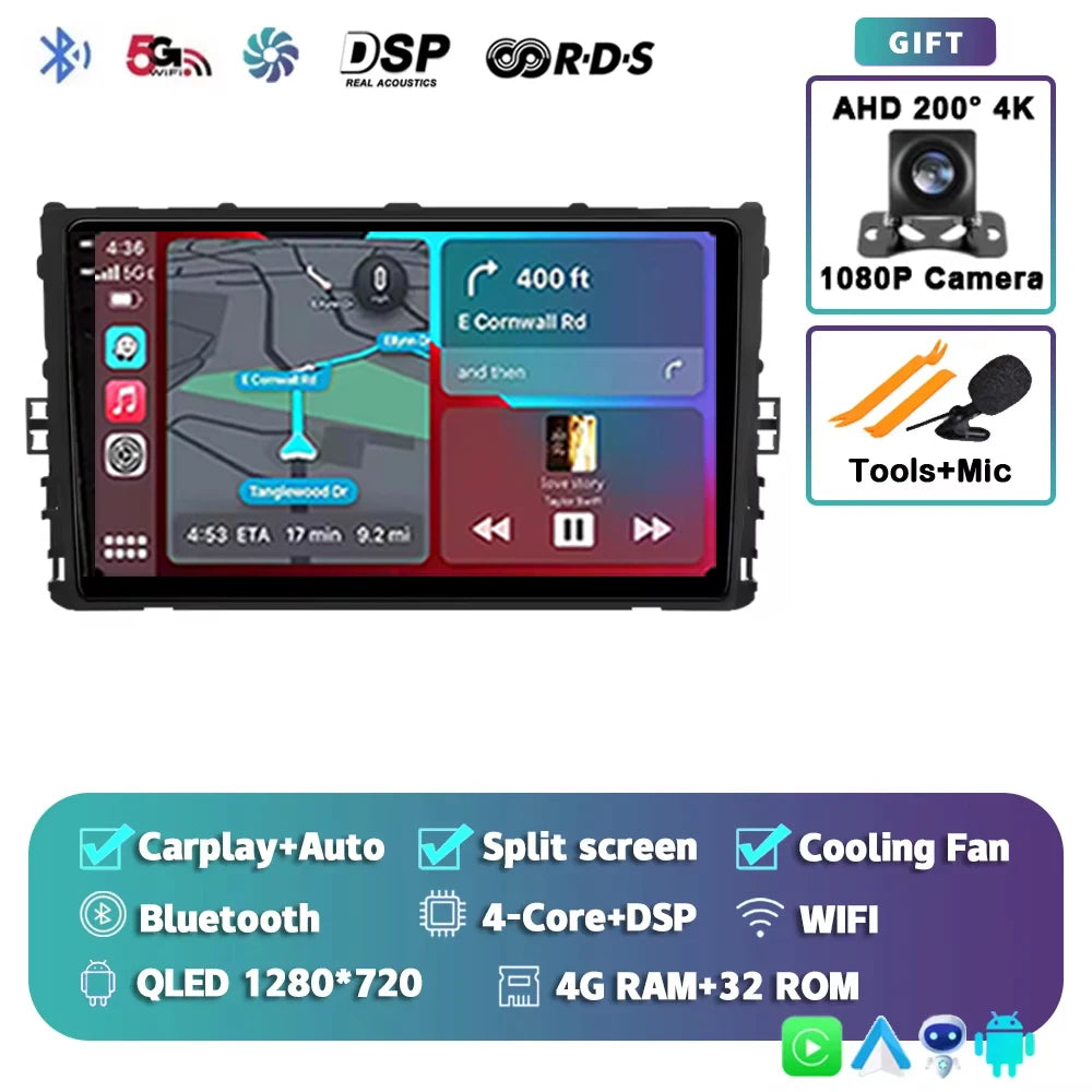 For Volkswagen VW Polo Plus Jetta MK7 T6 Passat B8 T ROC Cross MQB 2K 12+256 QLED Android 15 CarPlay Car Radio Multimedia Video